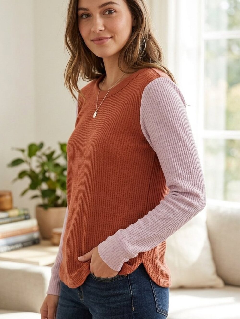 LL Bean Signature Waffle knit Crewneck sweater thermal Womens Medium